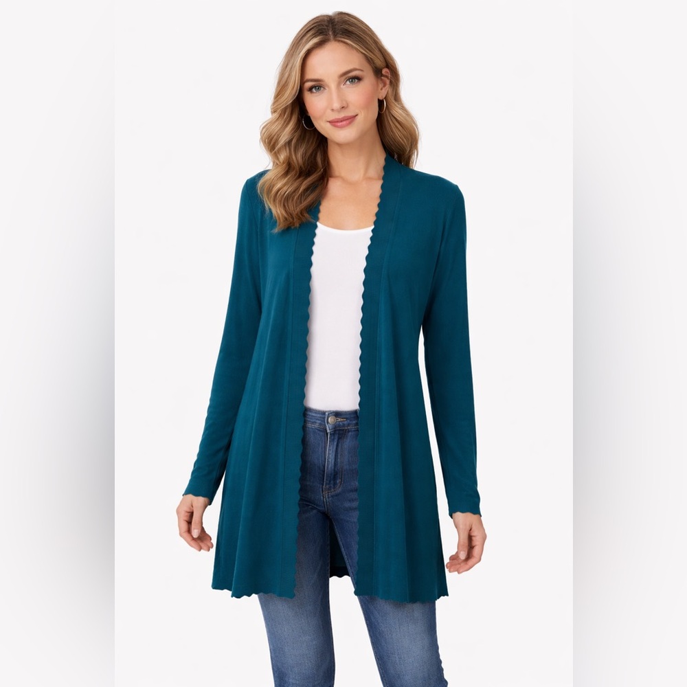 Evolution by Cyrus Scallop Edge Casual Open Front Cardigan Duster Stitch Fix